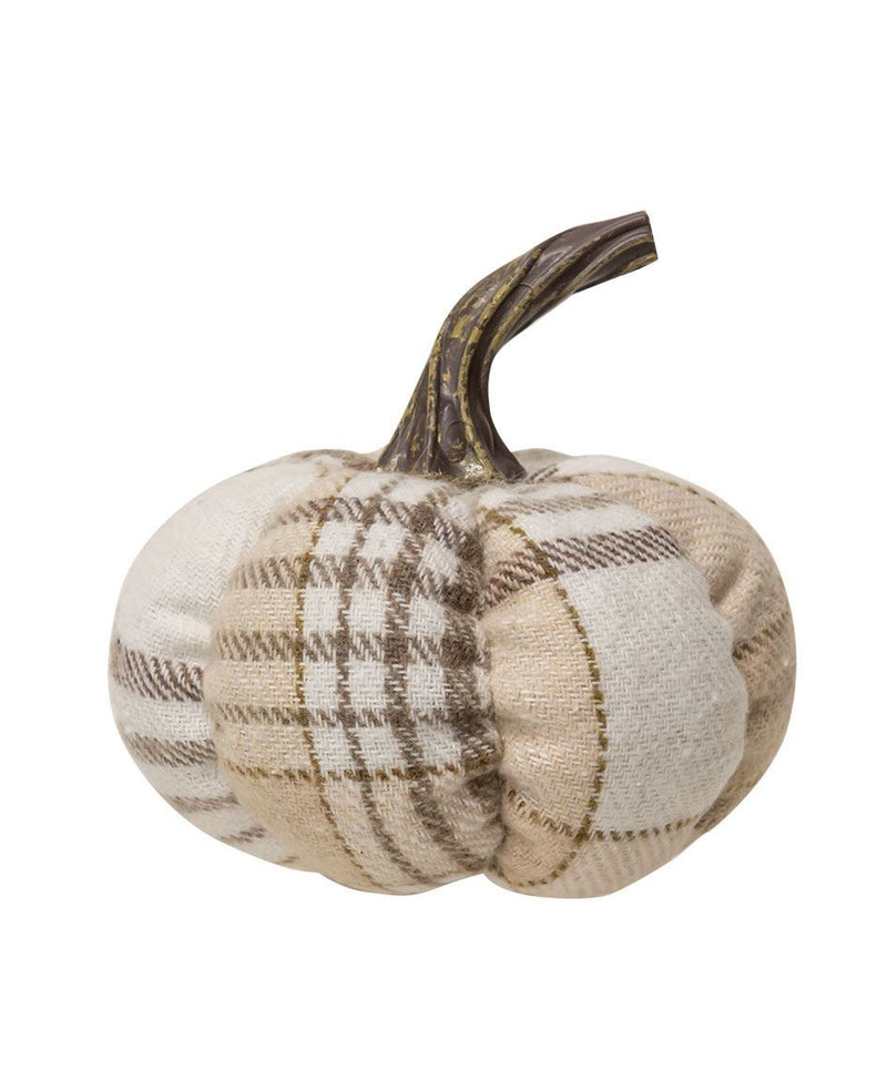 6" Cream Plaid Pumpkin