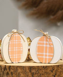 Cream & Orange Plaid Wooden Pumpkin Sitter