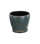 4.5" Blue Lattice Ceramic Pot with Saucer