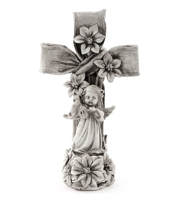 Cross with Cherub Figurine