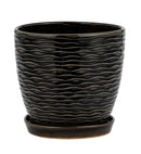 7.25" Black Wave Pot with Saucer