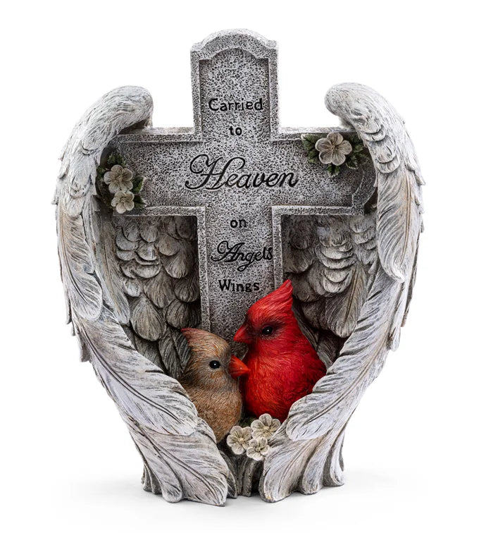 10.75" Cardinal Angel Wings Cross Figurine