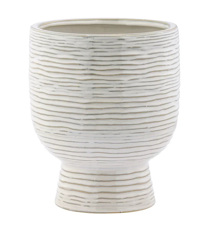 8" Beige Ribbed Pedestal Planter