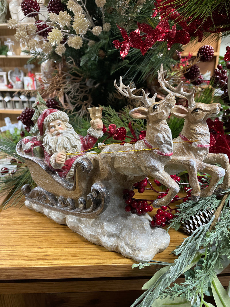 Santa Sleigh with Reindeer Figurine