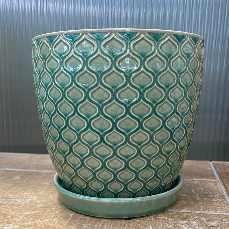 Aqua Green Lattice Pot with Saucer