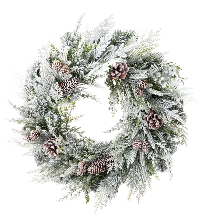 24" Frosted Douglas Fir with Cones Wreath