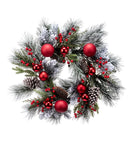 24" Pine/Cone Red Berry/Ball Wreath