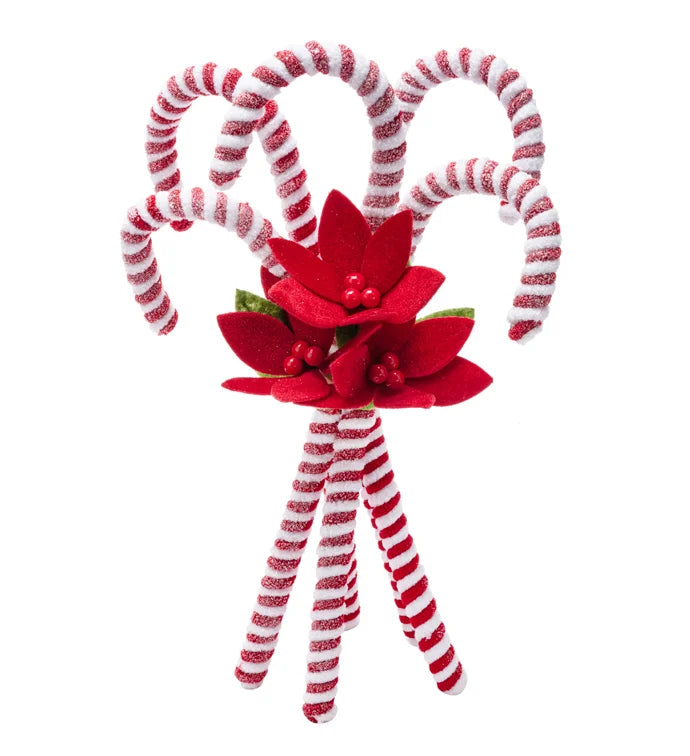 14.5" Candy Cane Poinsettia Spray