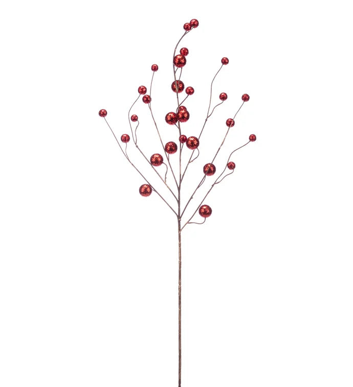 30" Red Glitter Berry Spray