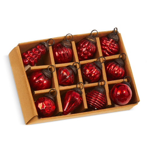 1" Red Glass Mixed Ornaments Box of 12