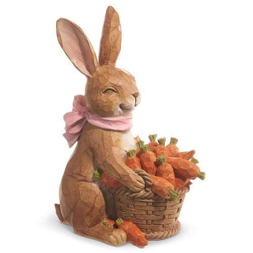 9.25" Bunny with Basket of Carrots Figurine