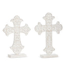 13.25-14.75" Distressed White Cross on Stand