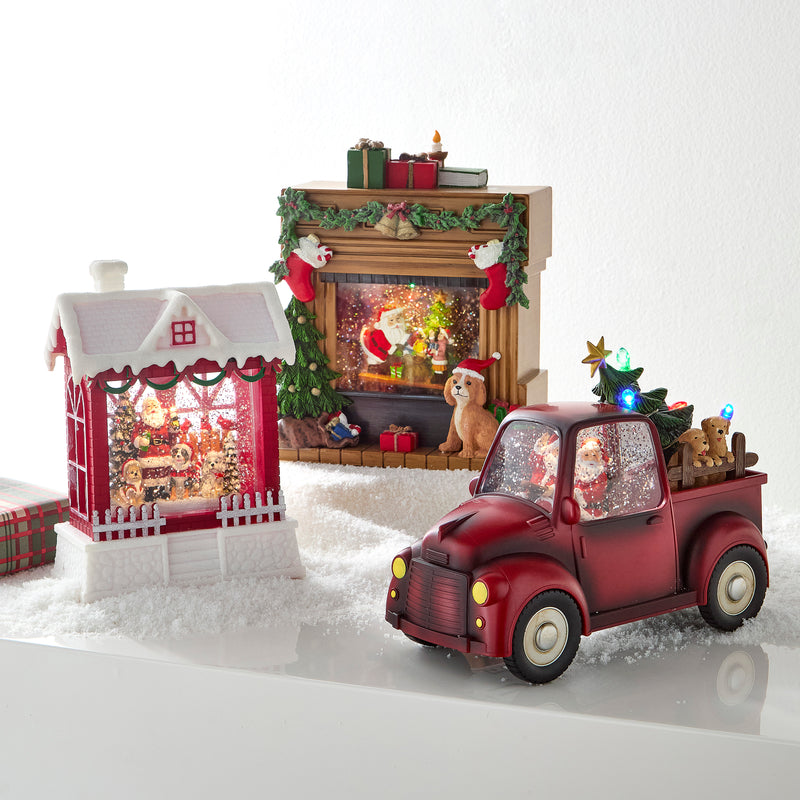 9" Santa and Dog in Lighted Water Truck
