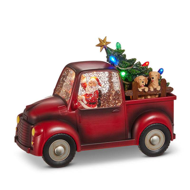 9" Santa and Dog in Lighted Water Truck