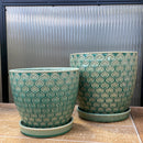 Aqua Green Lattice Pot with Saucer