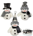Black and White Plush Snowman Ornament