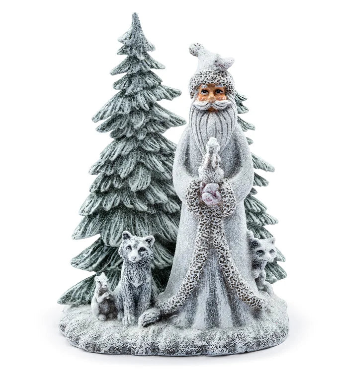 18" Santa with Animals and Frosted Tree Figurine