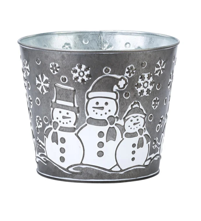 6.5" Snowmen Metal Pot Cover