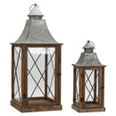 22-33.5"H Galvanized Top Wood Lantern