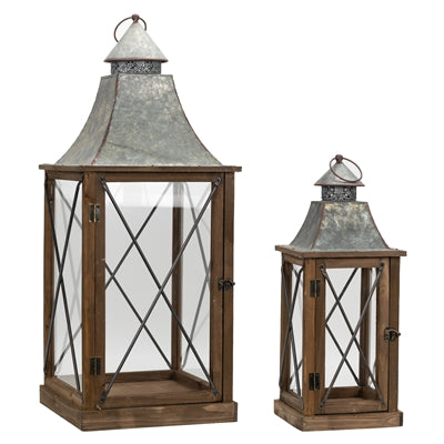 22-33.5"H Galvanized Top Wood Lantern