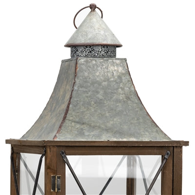 22-33.5"H Galvanized Top Wood Lantern