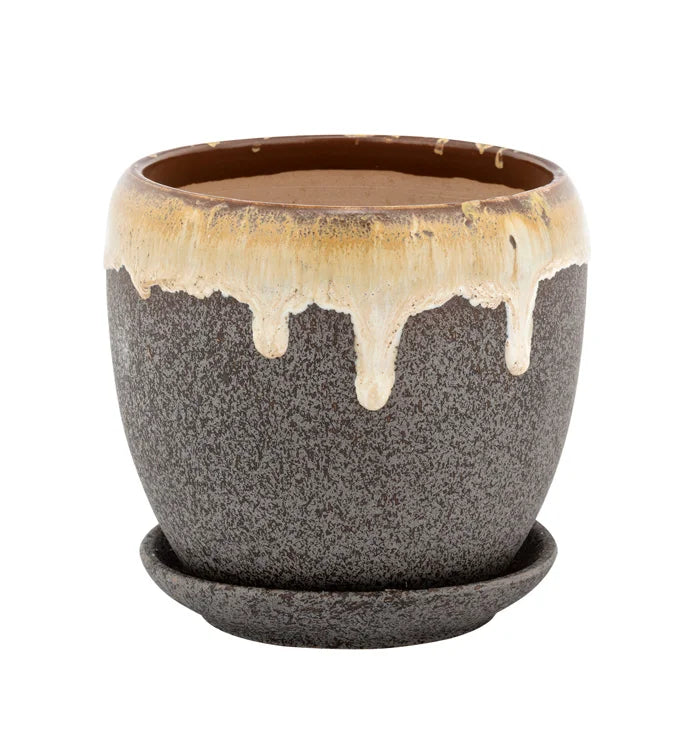 Brown Drip Glaze Pot with Saucer