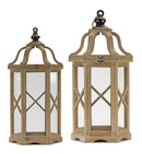 Curved Top Hexagonal Wood Lantern