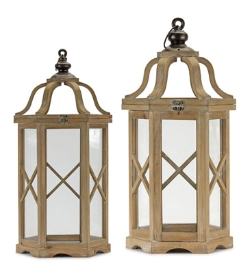 Curved Top Hexagonal Wood Lantern