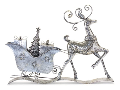 Deer with Sleigh Metal Mantle Figurine