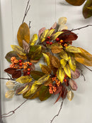 6" Fall Leaf with Berries Candle Ring Wreath