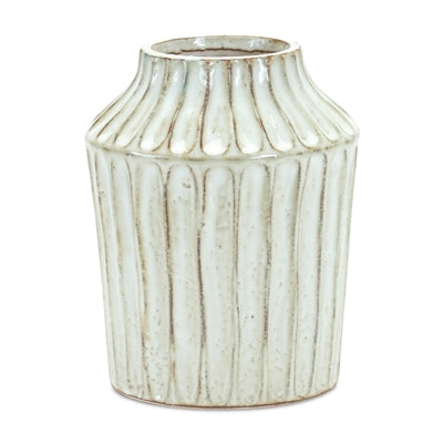 8.25" White Glazed Terra Cotta Vase
