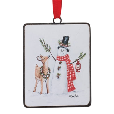 Snowman and Deer Iron Ornament