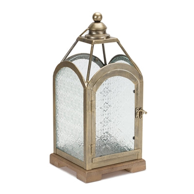 16"H Etched Glass Metal Lantern