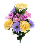 14 Stem Lavender/Yellow/Pink Peony Rose Grave Bush