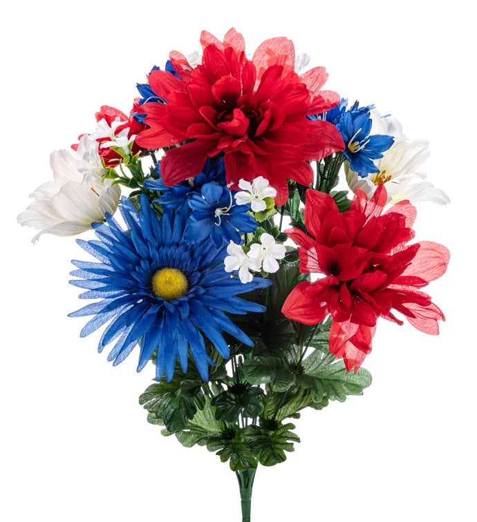 Red/White/Blue Mum Gerbera Grave Bush