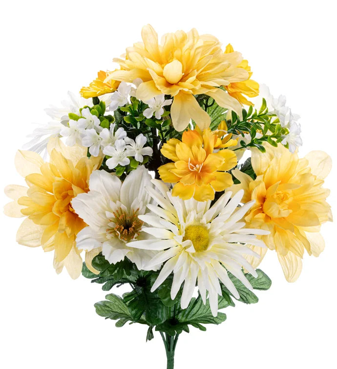 Yellow/White Mum Gerbera Grave Bush