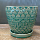 Aqua Green Lattice Pot with Saucer