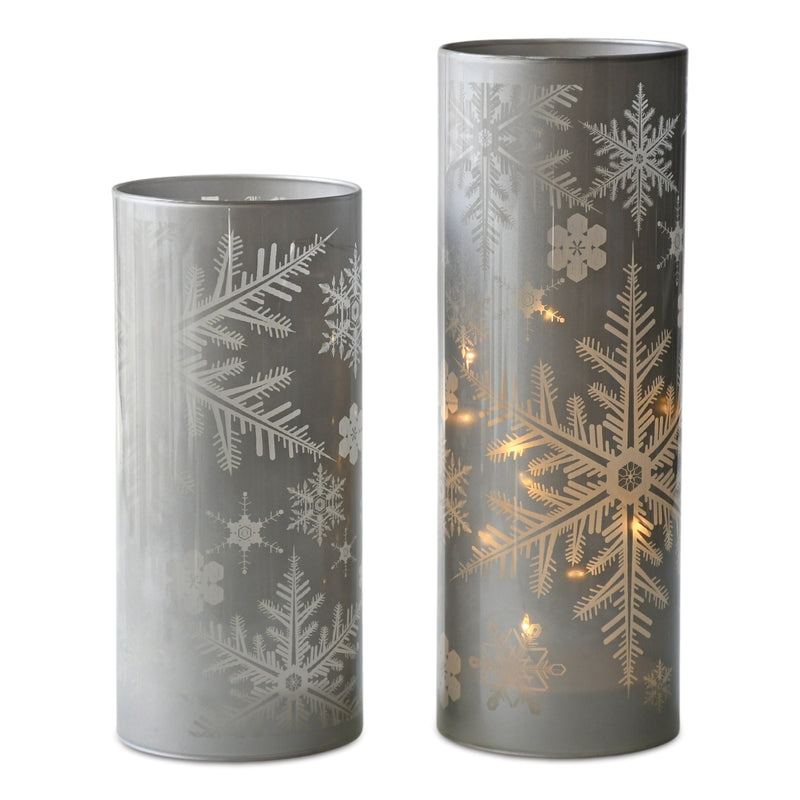 Silver Snowflake Glass Luminary
