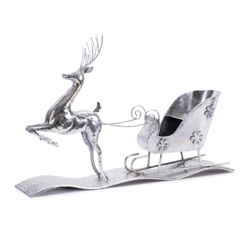 Shiny Metal Reindeer and Sleigh Figurine