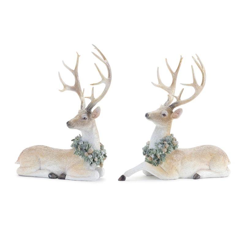 11" Deer with Wreath Scarf Figurines