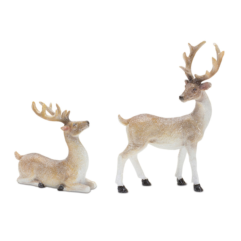 3.5-5.5" Natural Glittered Deer Figurines