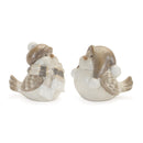 Glittered Winter Birds with Hats Terra Cotta Figurines
