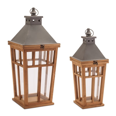 15.75-22"H Metal Top Taper Wood Lantern