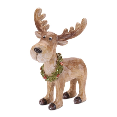 9" Whimsical Moose with Wreath Figurine