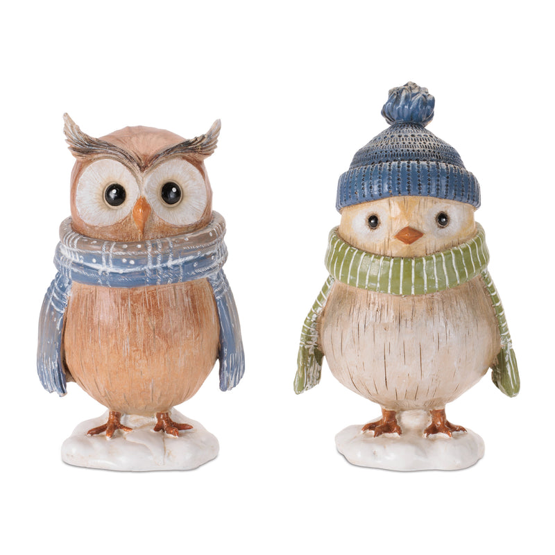 5.75-6.5" Whimsical Bird and Owl Winter Figurine