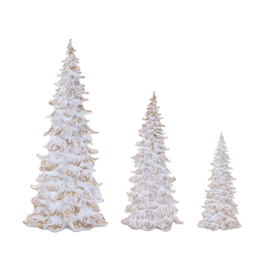 7.75-15.5" Gold Accent White Holiday Tree Figurines