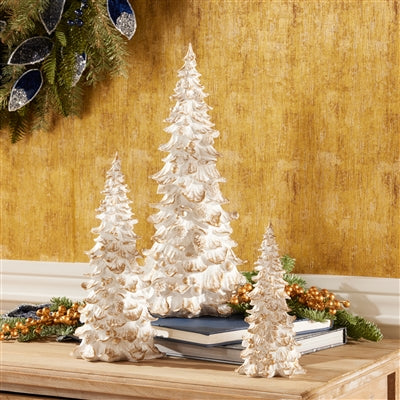 7.75-15.5" Gold Accent White Holiday Tree Figurines
