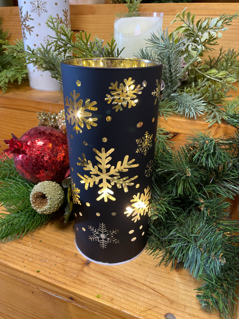 7.9" Twinkle Lighted Glass Holiday Design Luminary