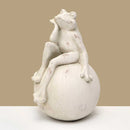 7.5" White Wash Concrete Frog Figurine