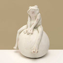 7.5" White Wash Concrete Frog Figurine